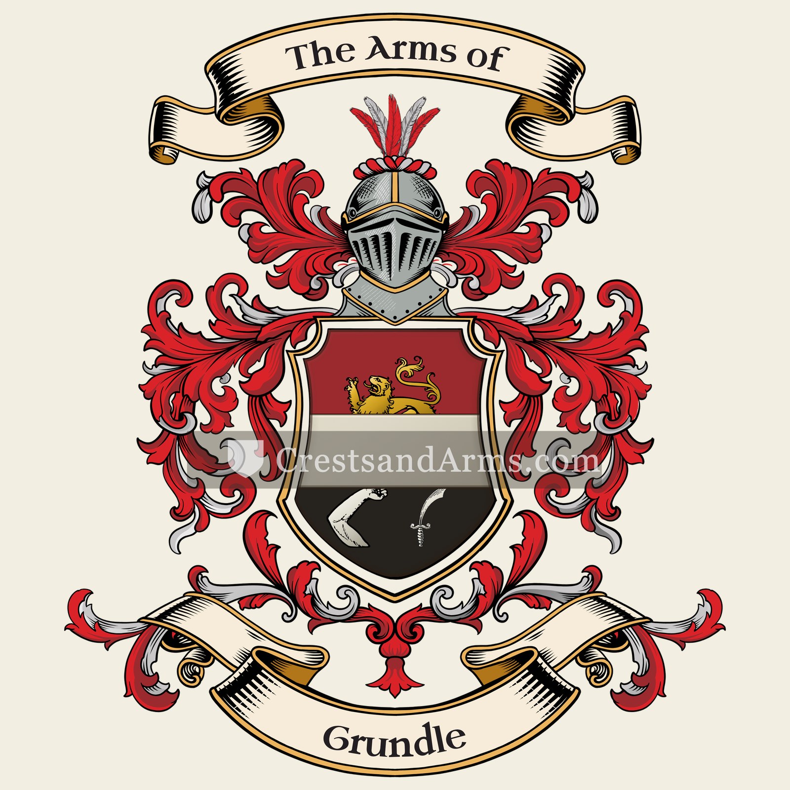 The Grundle coat of arms, drawn from the recorded blazon