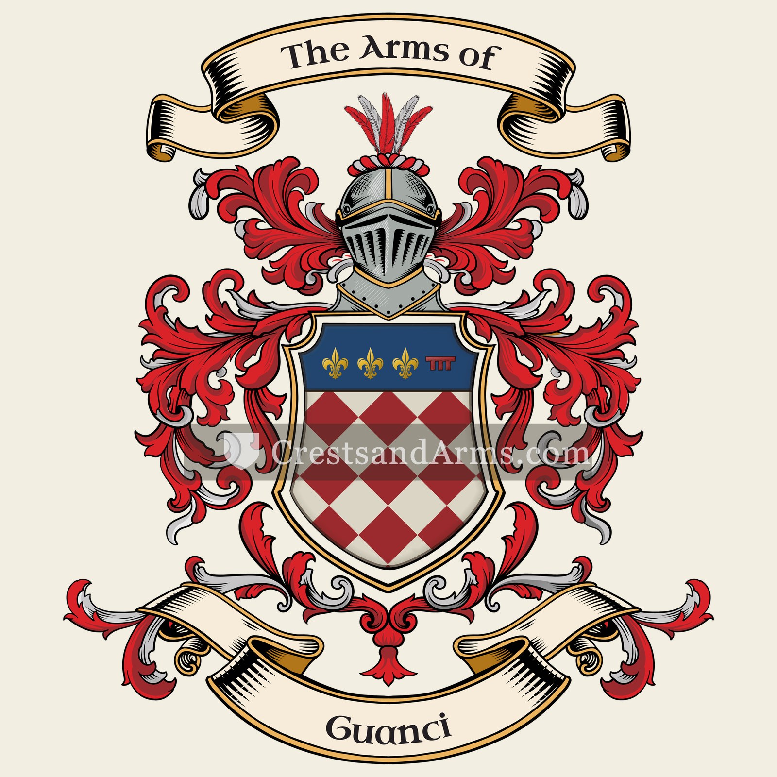 The Guanci coat of arms, drawn from the recorded blazon