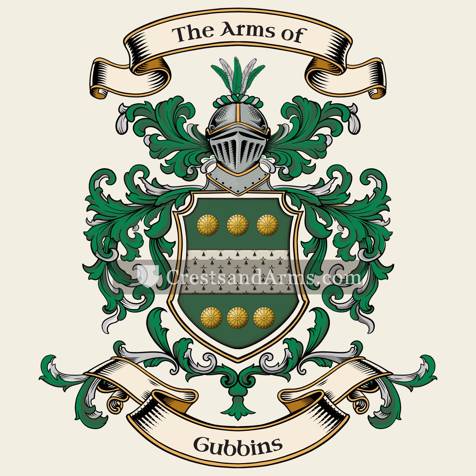 The Gubbins coat of arms, drawn from the recorded blazon