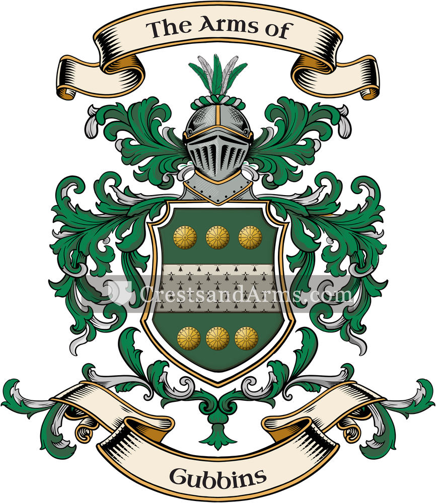 The Gubbins coat of arms, drawn from the recorded blazon