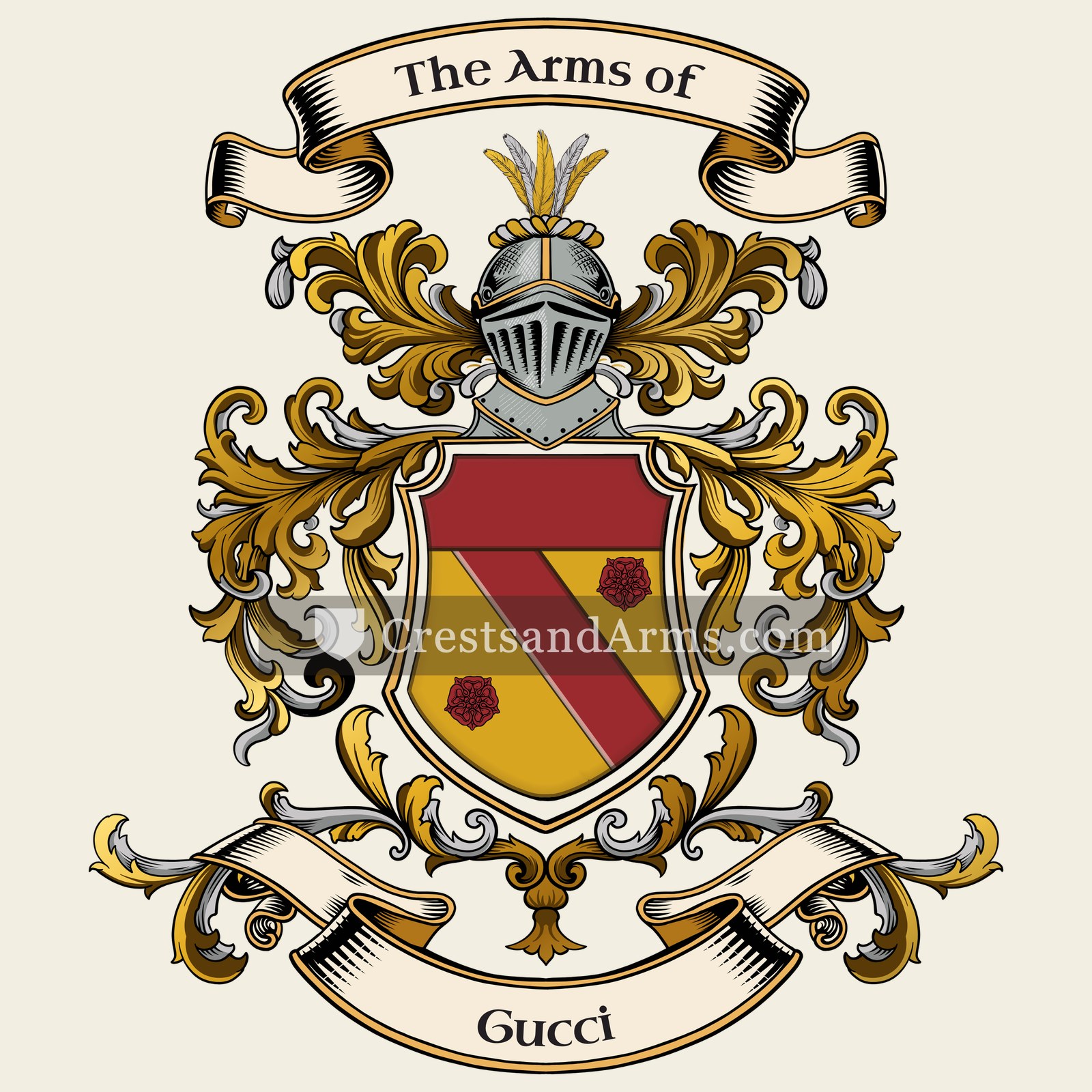 The Gucci coat of arms, drawn from the recorded blazon