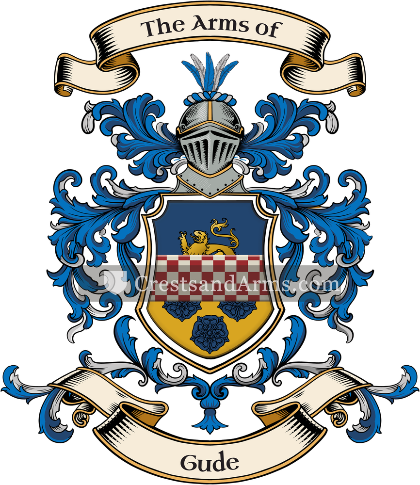 The Gude coat of arms, drawn from the recorded blazon