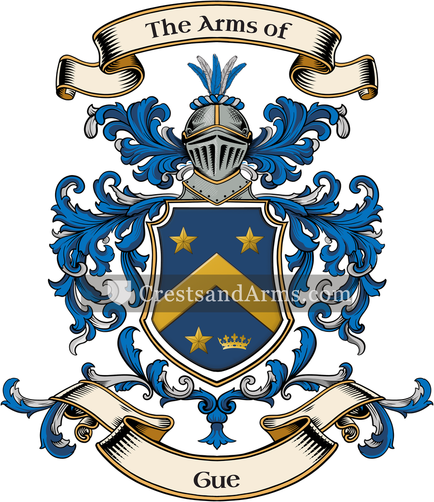 The Gue coat of arms, drawn from the recorded blazon
