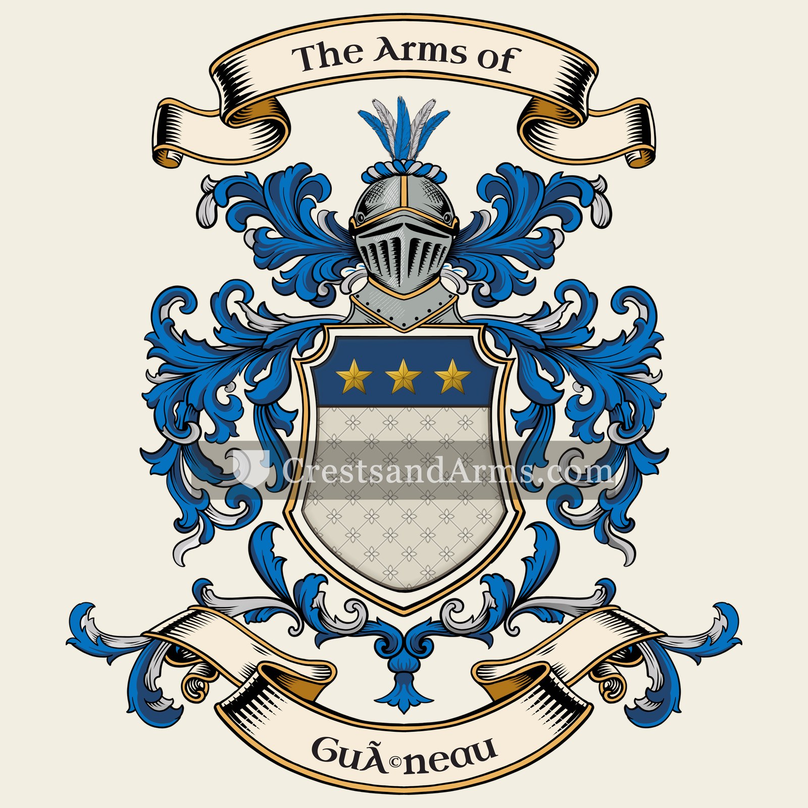 The Guéneau coat of arms, drawn from the recorded blazon