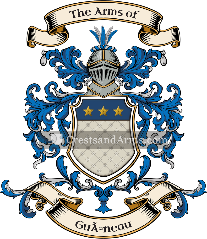 The Guéneau coat of arms, drawn from the recorded blazon