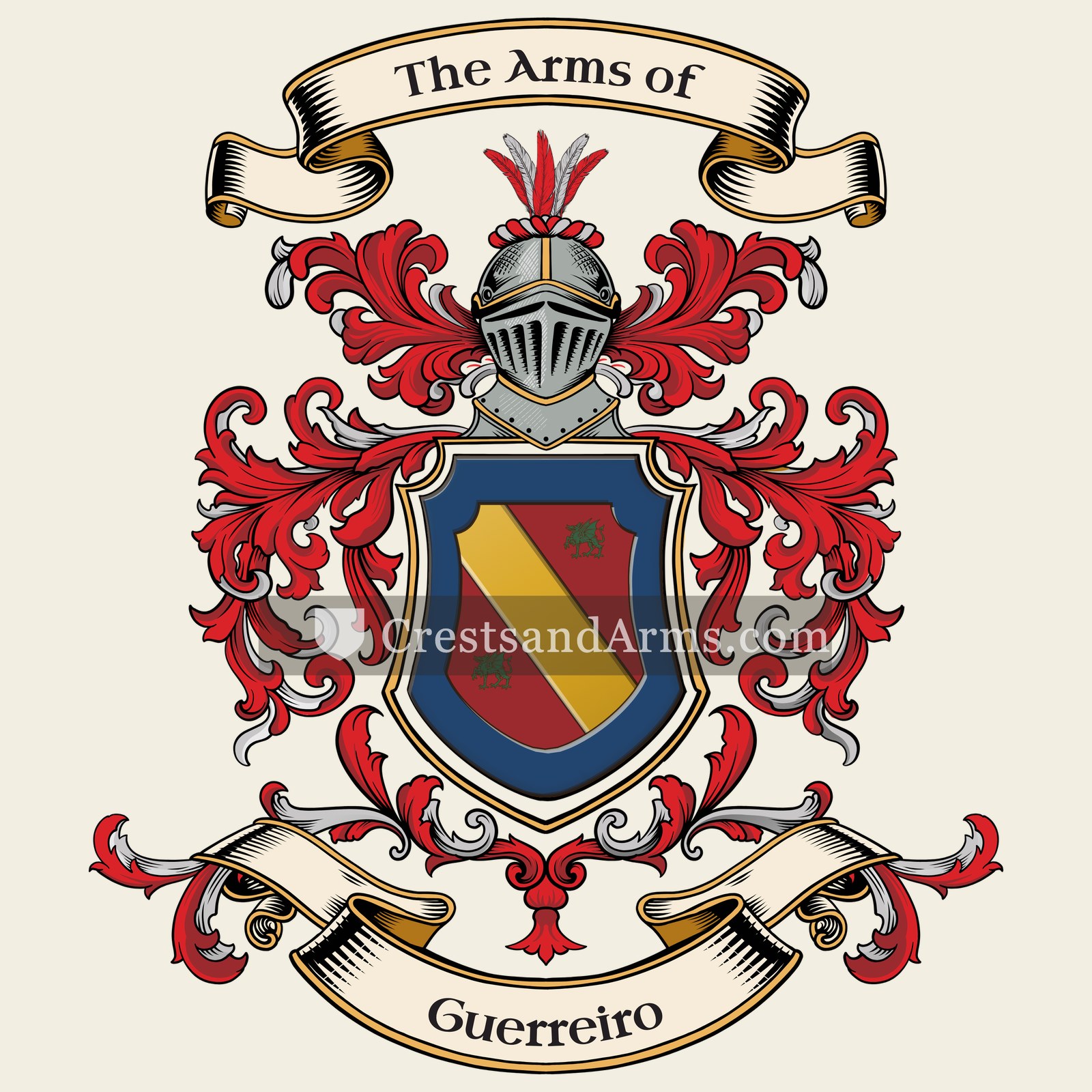The Guerreiro coat of arms, drawn from the recorded blazon
