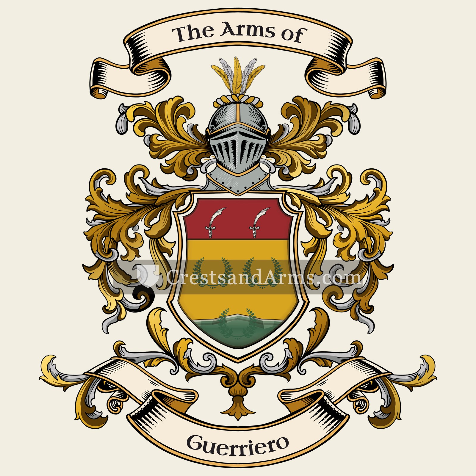 The Guerriero coat of arms, drawn from the recorded blazon