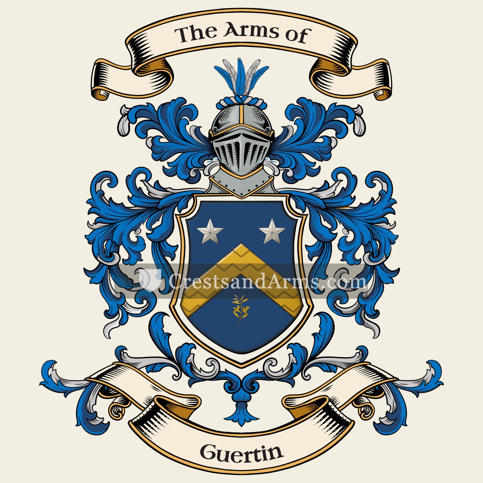 The Guertin coat of arms, drawn from the recorded blazon