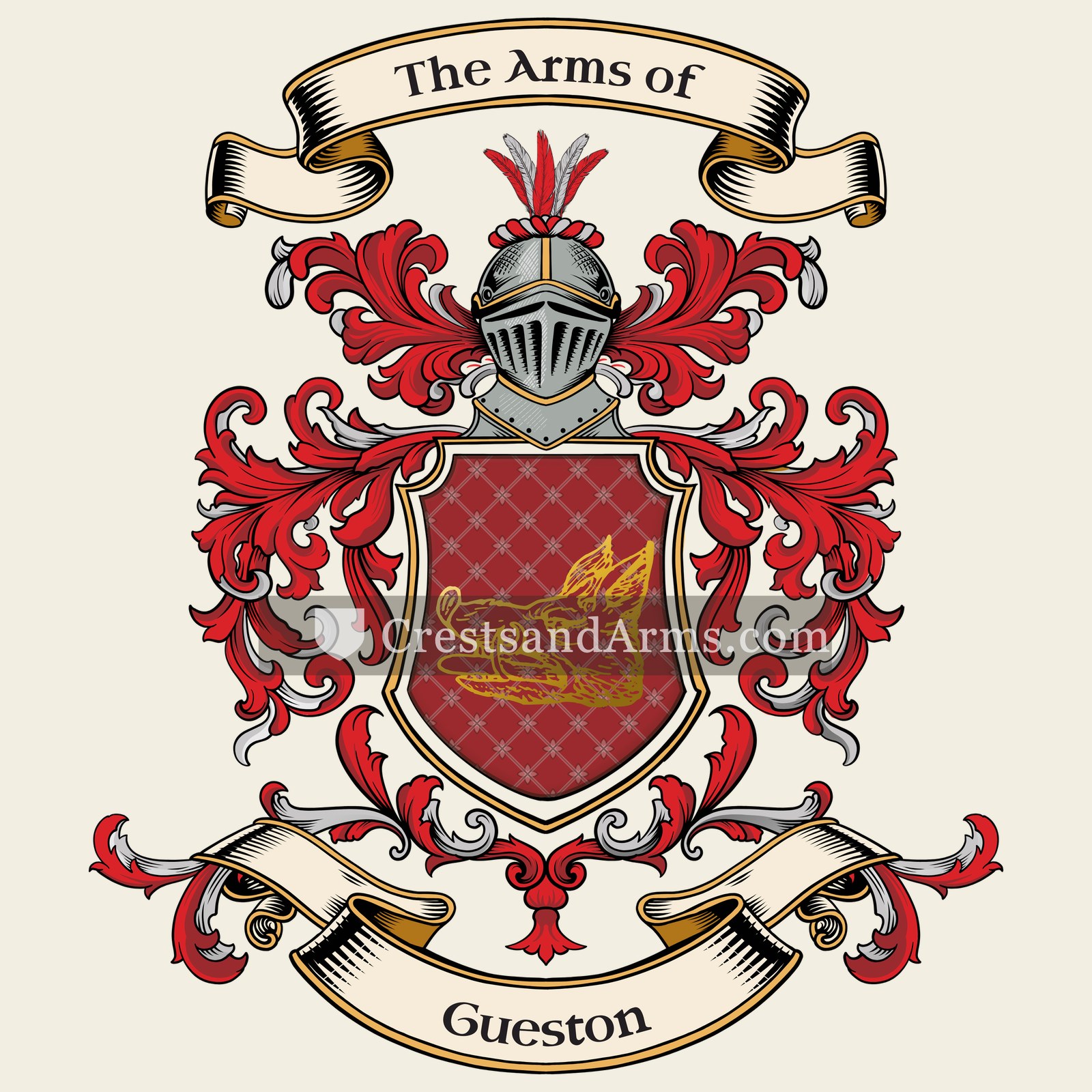 The Gueston coat of arms, drawn from the recorded blazon