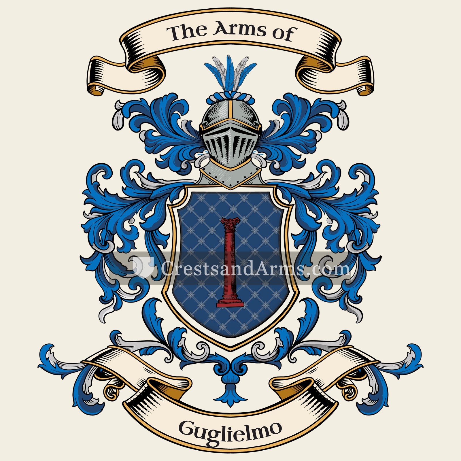 The Guglielmo coat of arms, drawn from the recorded blazon