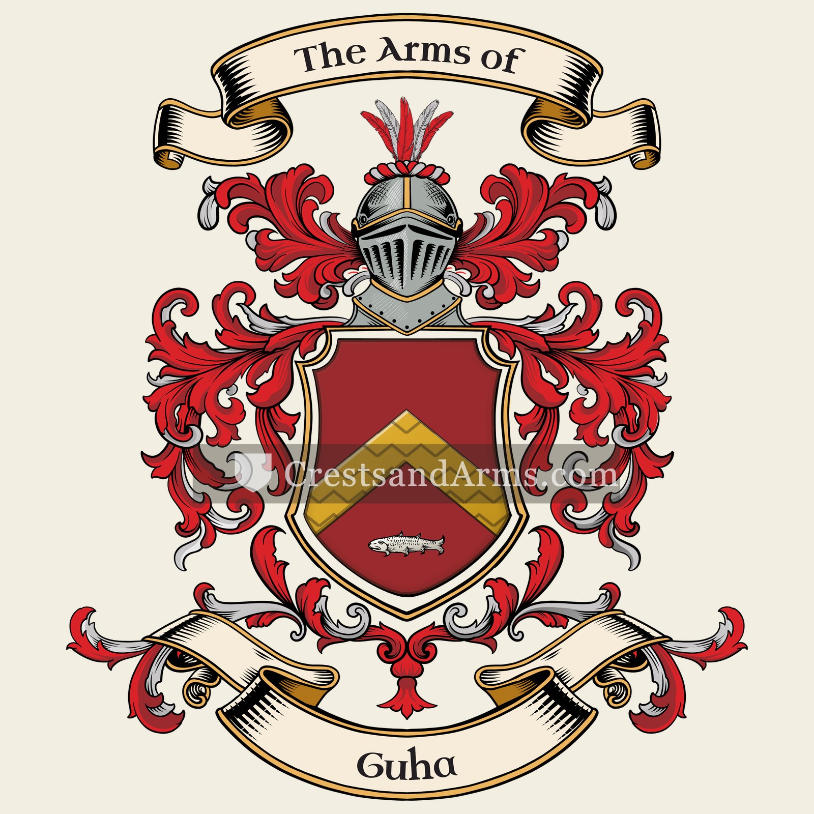 The Guha coat of arms, drawn from the recorded blazon