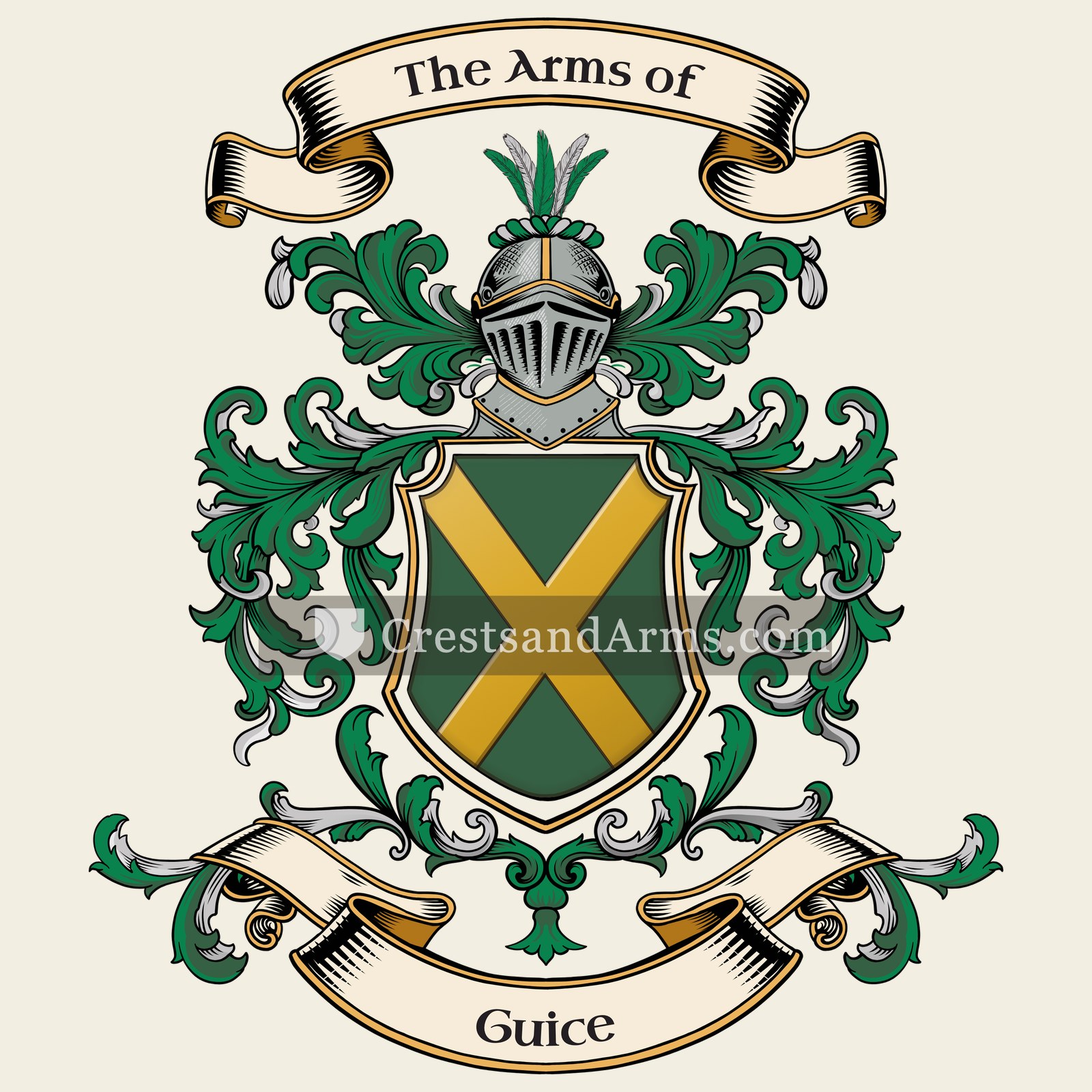 The Guice coat of arms, drawn from the recorded blazon
