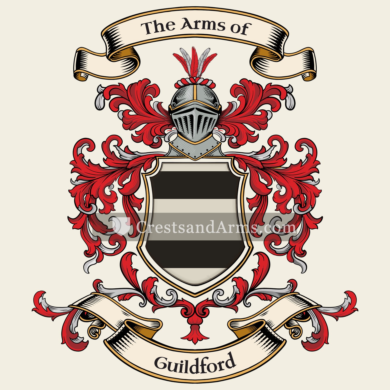 The Guildford coat of arms, drawn from the recorded blazon