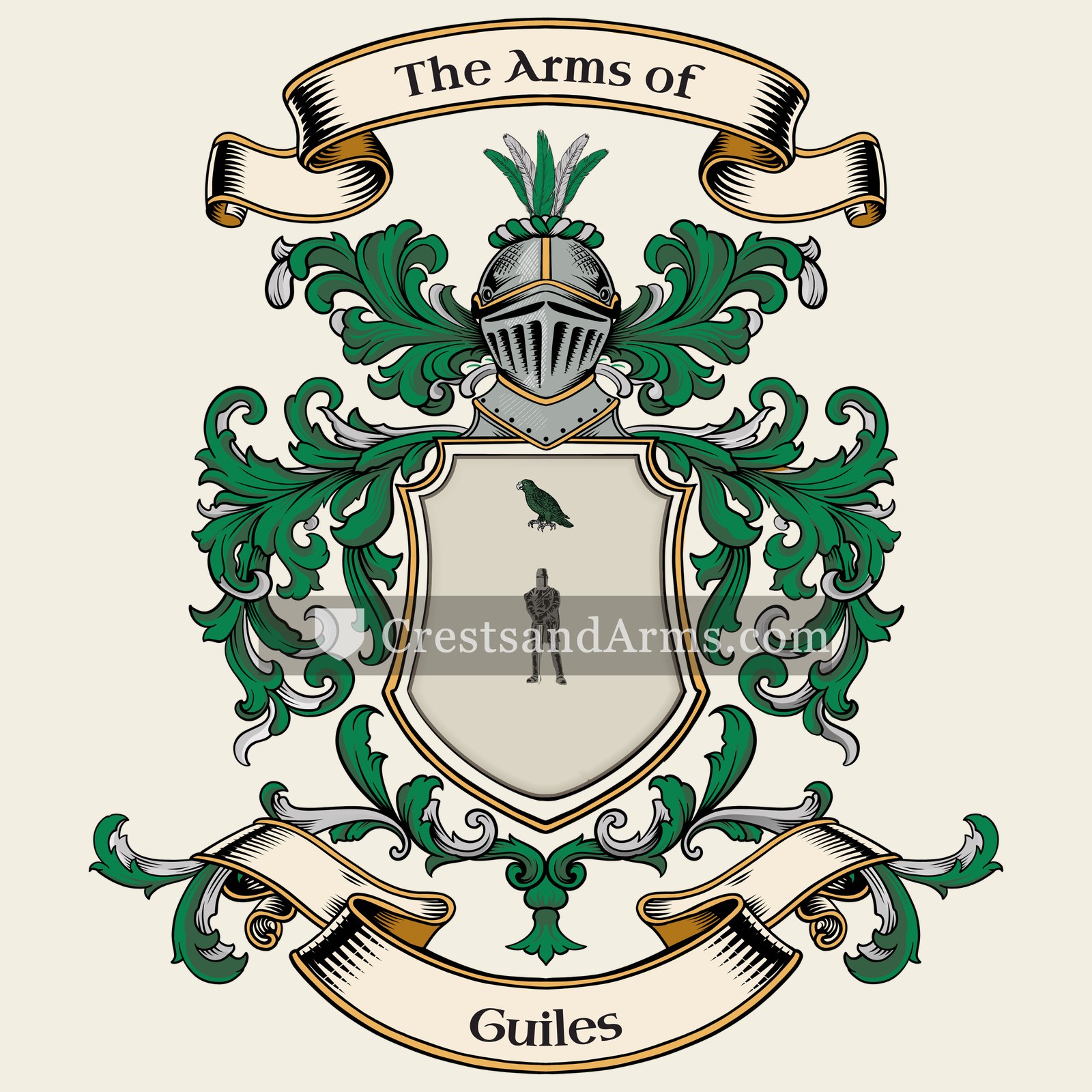 The Guiles coat of arms, drawn from the recorded blazon