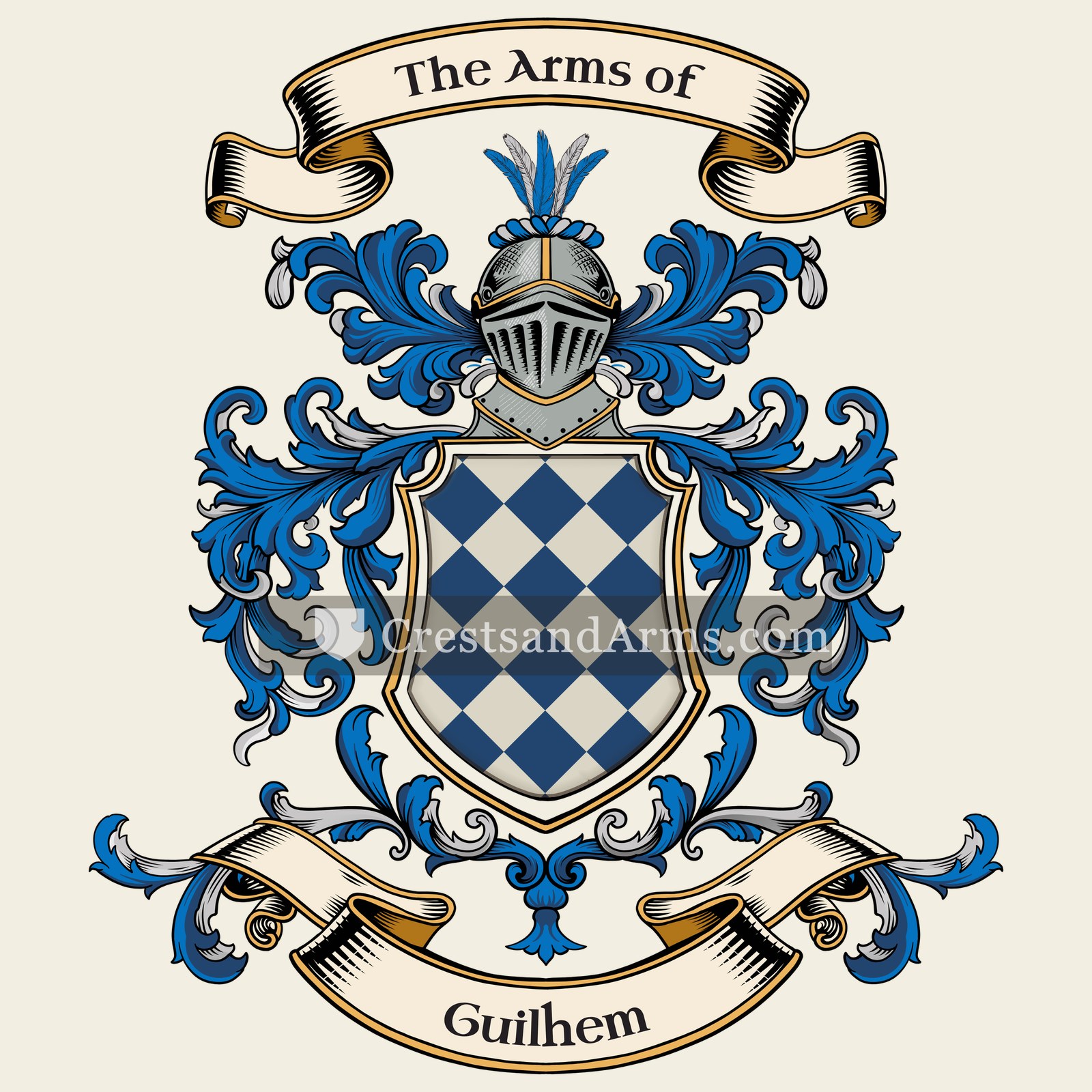 The Guilhem coat of arms, drawn from the recorded blazon