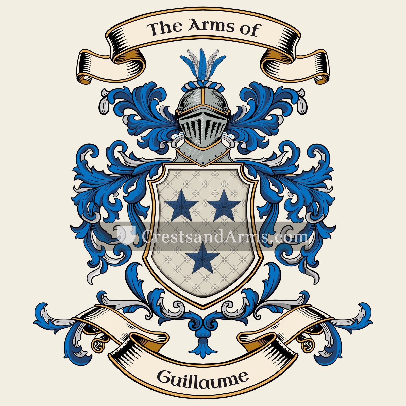 The Guillaume coat of arms, drawn from the recorded blazon