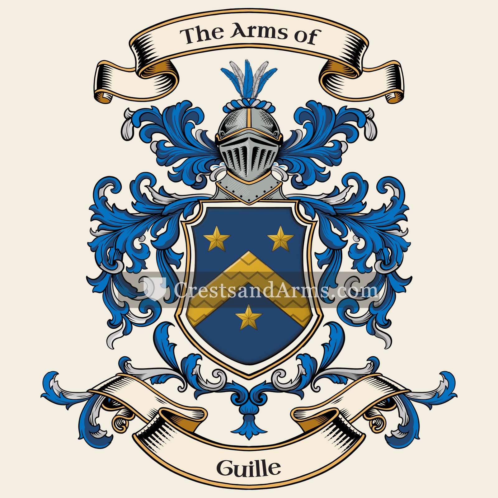 The Guille coat of arms, drawn from the recorded blazon