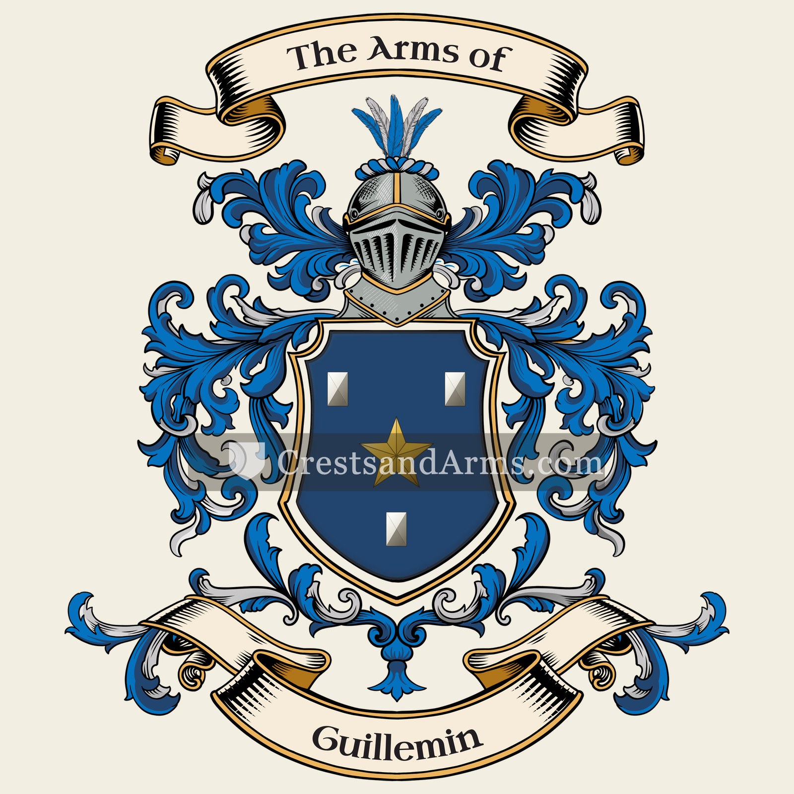 The Guillemin coat of arms, drawn from the recorded blazon