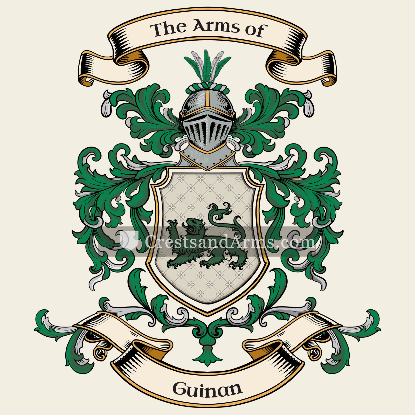 The Guinan coat of arms, drawn from the recorded blazon