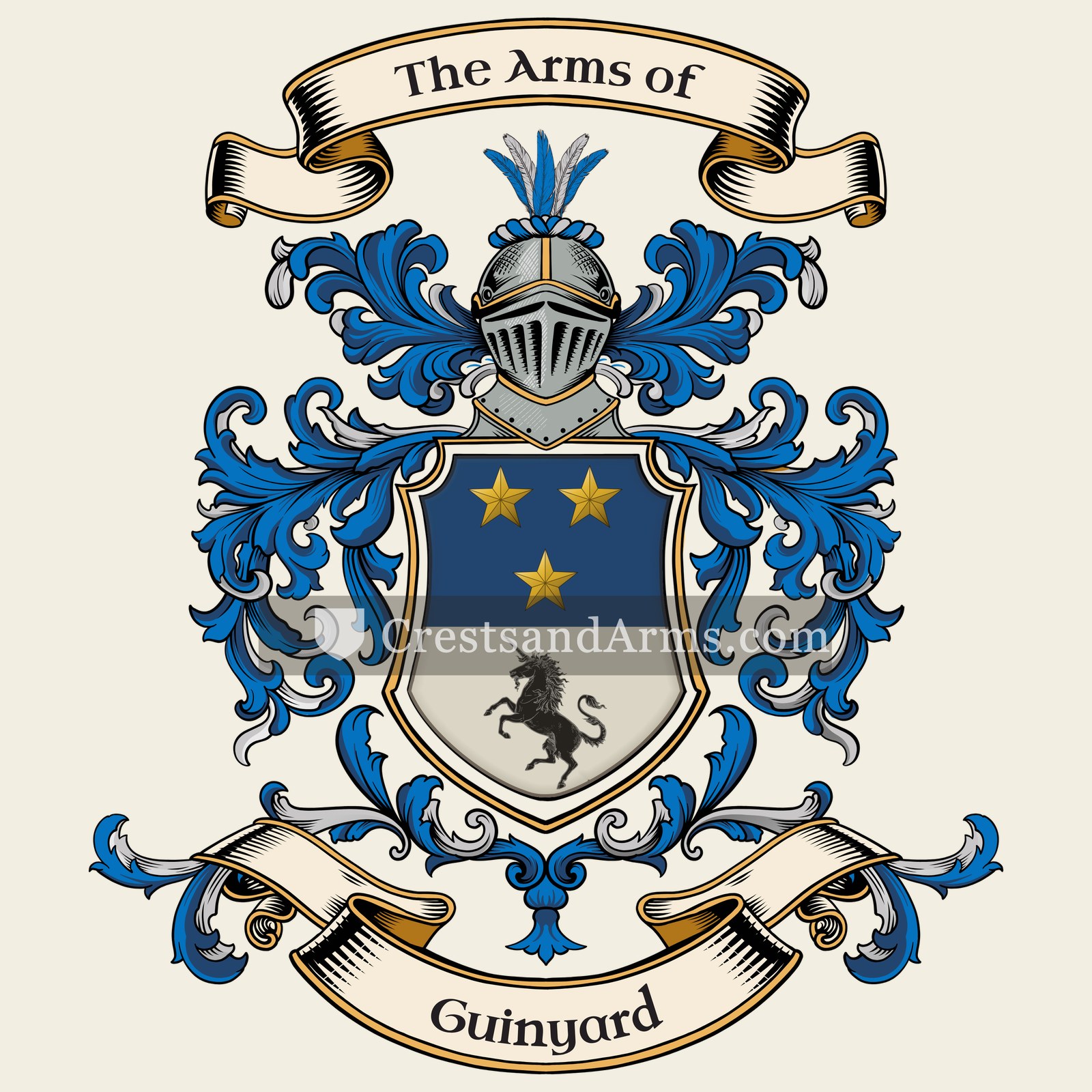 The Guinyard coat of arms, drawn from the recorded blazon