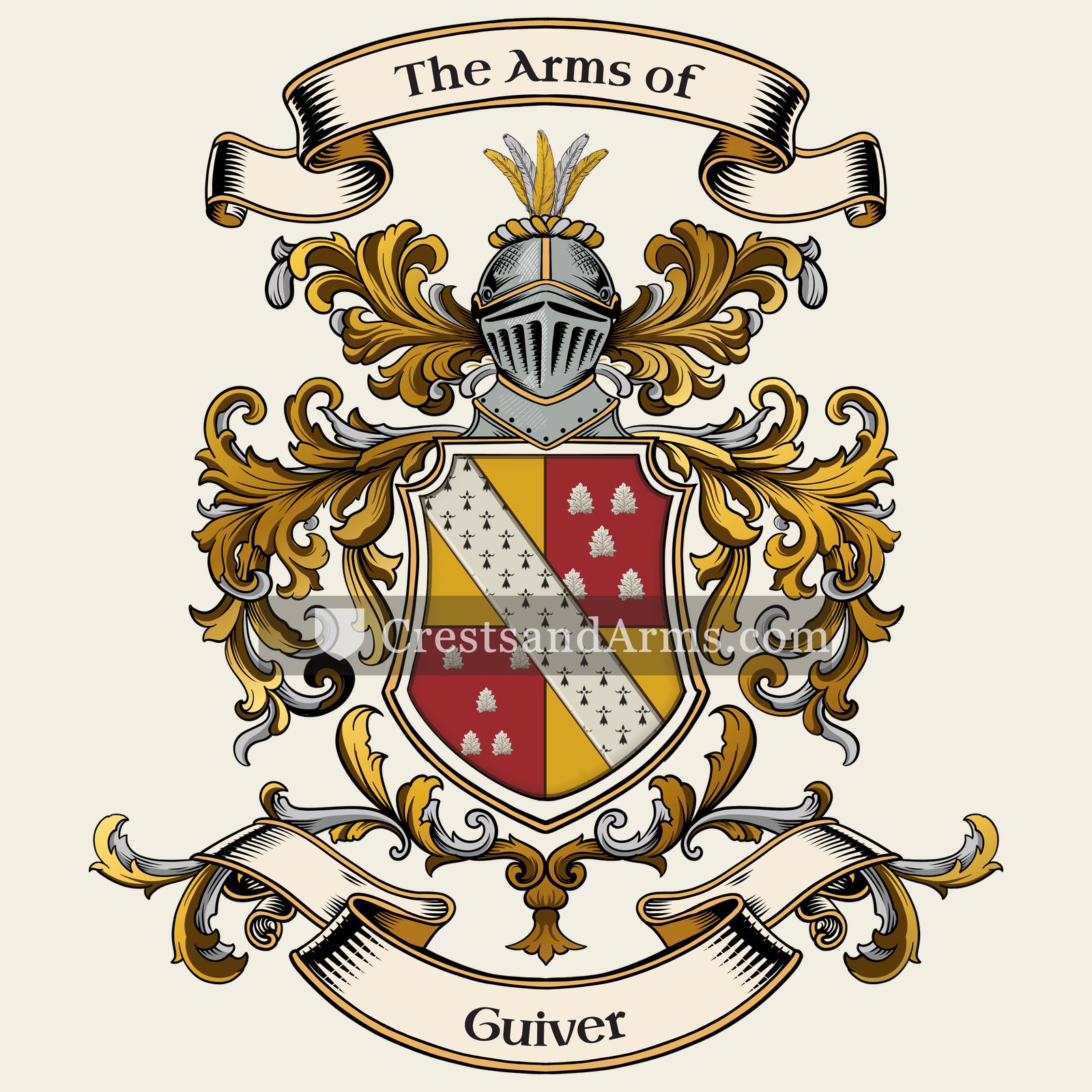 The Guiver coat of arms, drawn from the recorded blazon