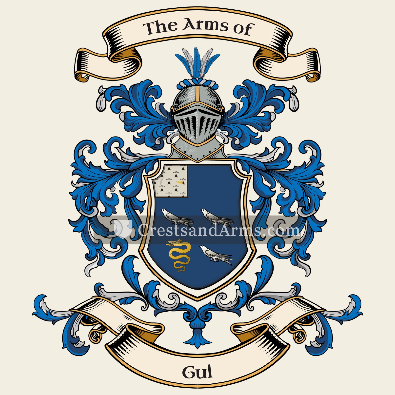 The Gul coat of arms, drawn from the recorded blazon