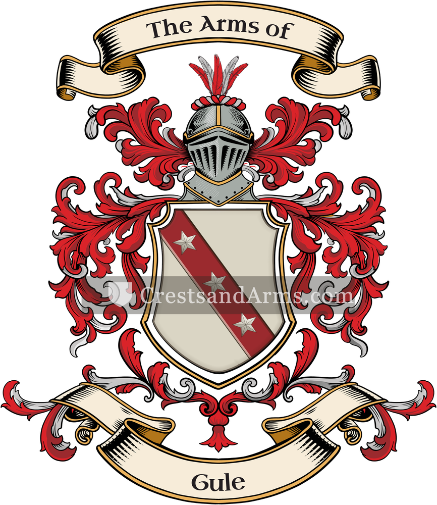 The Gule coat of arms, drawn from the recorded blazon