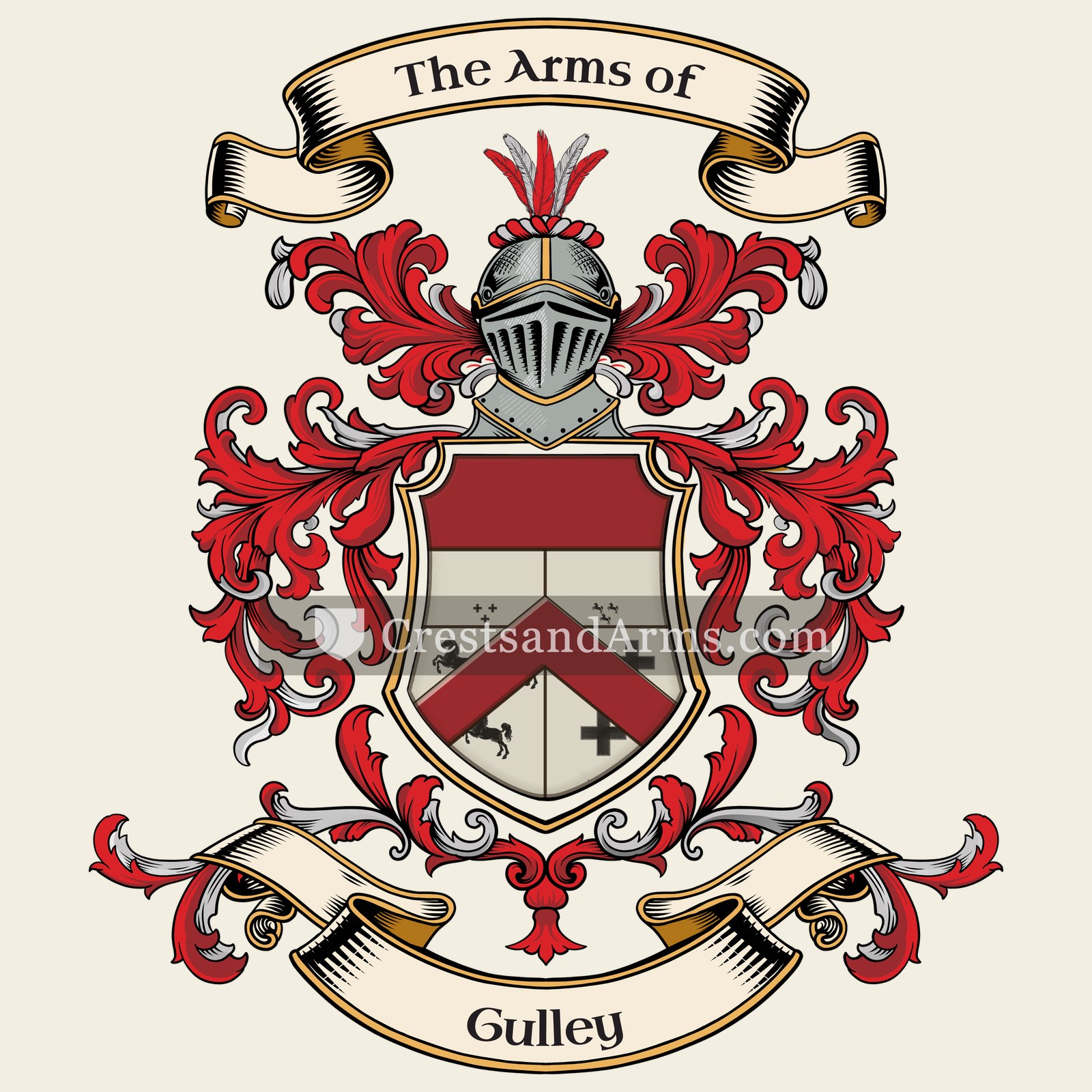 The Gulley coat of arms, drawn from the recorded blazon