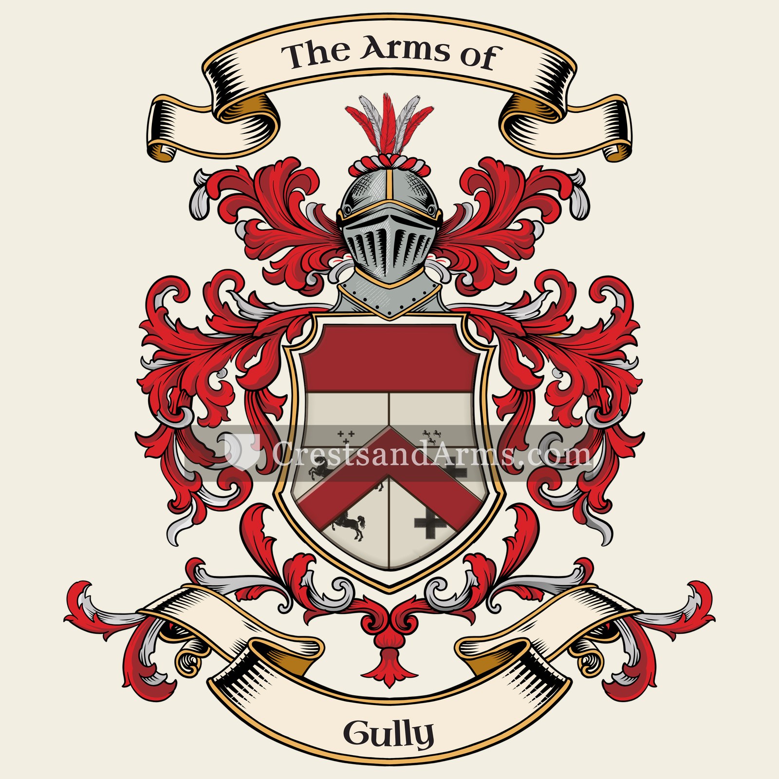 The Gully coat of arms, drawn from the recorded blazon