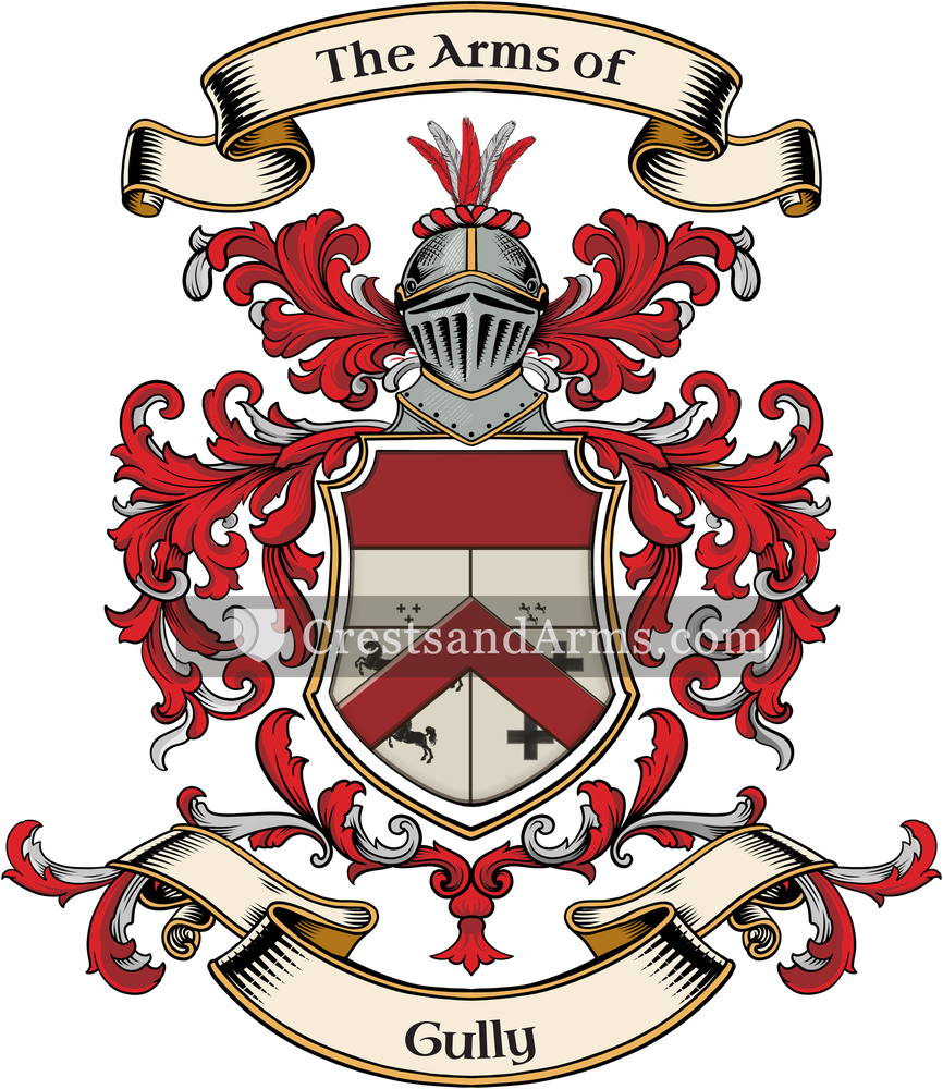 The Gully coat of arms, drawn from the recorded blazon