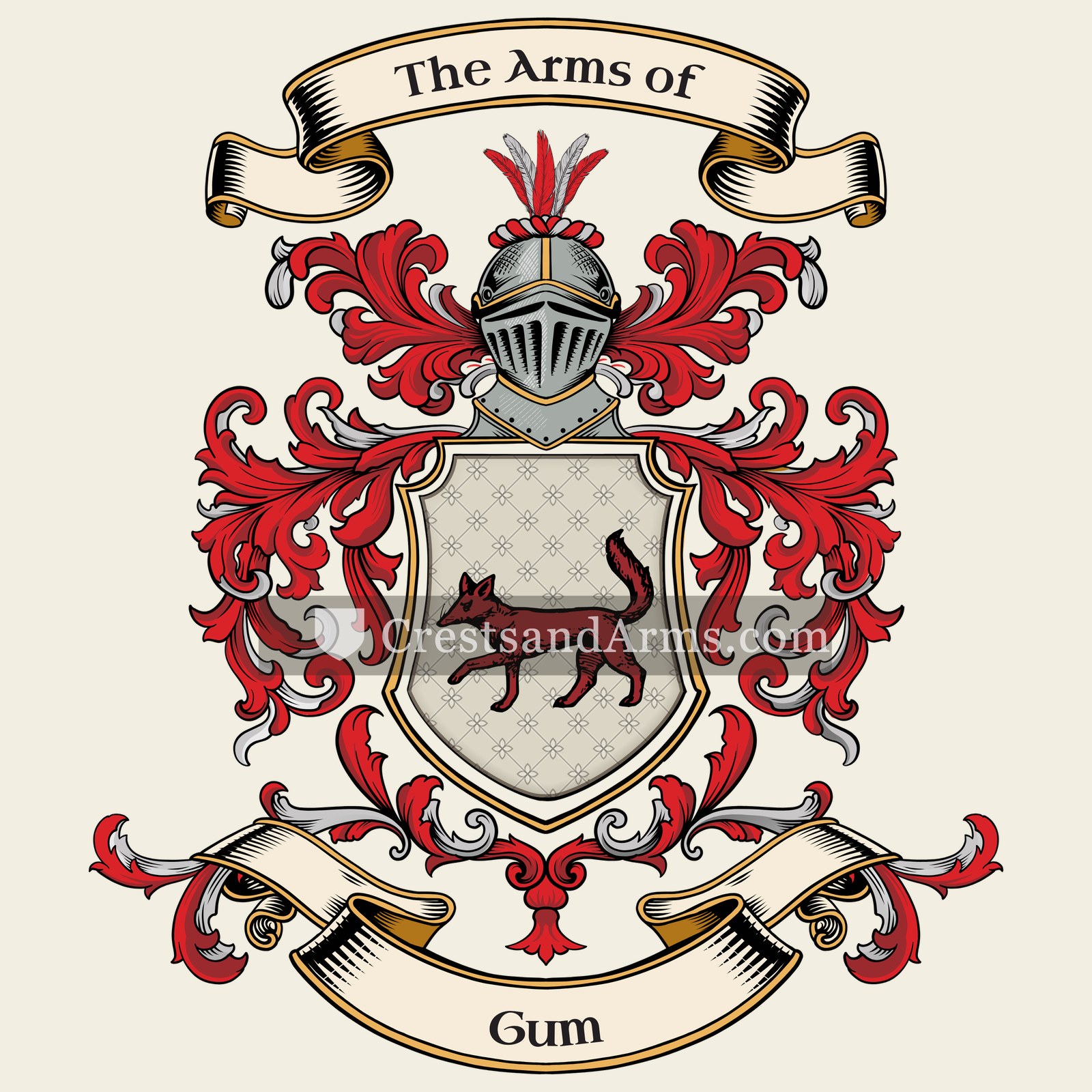 The Gum coat of arms, drawn from the recorded blazon