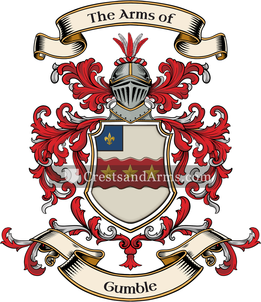 The Gumble coat of arms, drawn from the recorded blazon