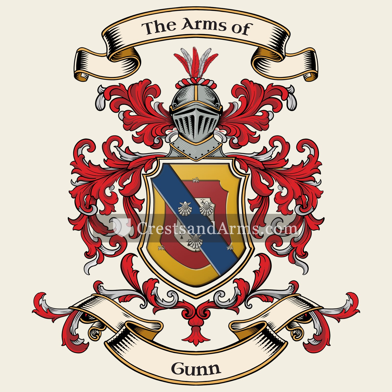 The Gunn coat of arms, drawn from the recorded blazon