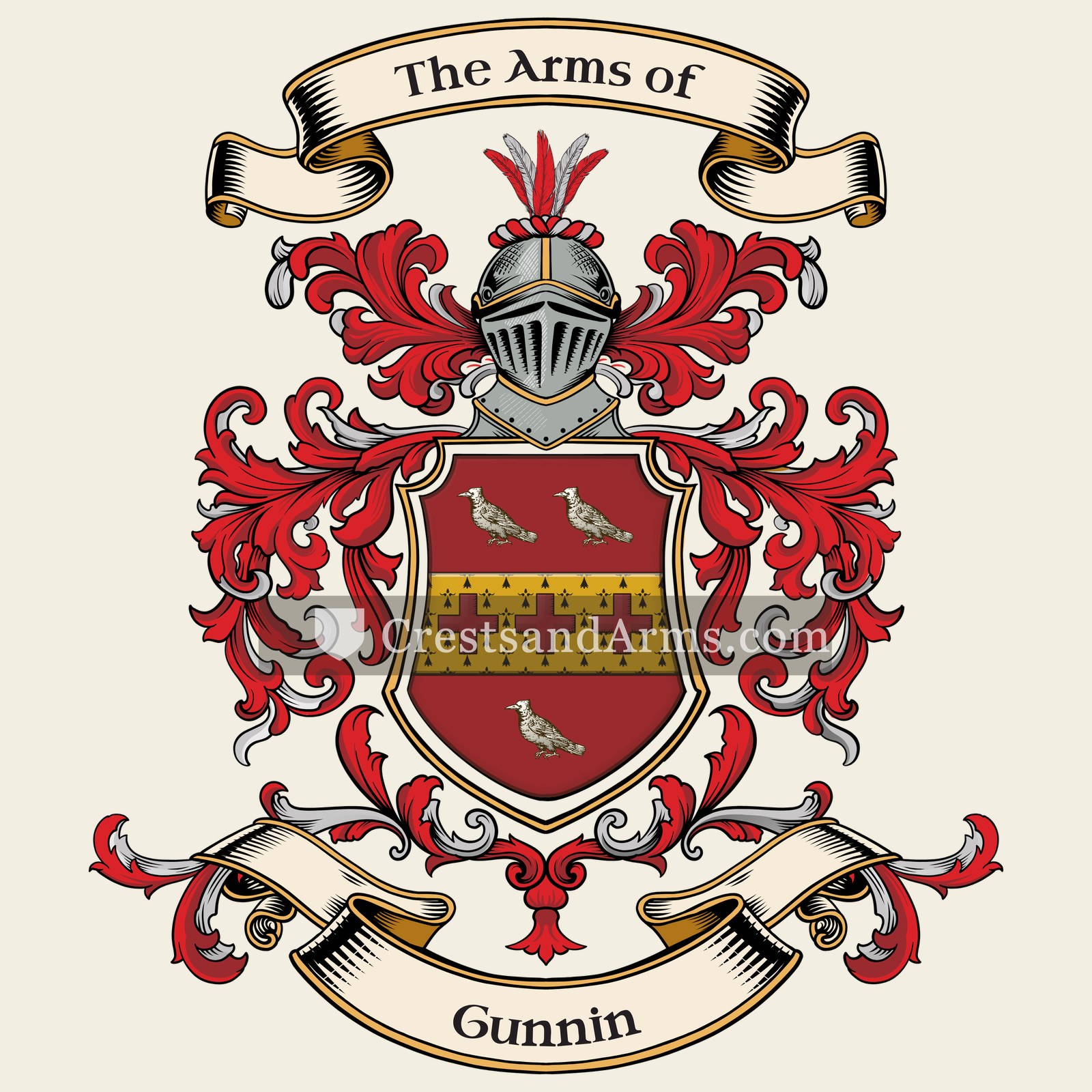 The Gunnin coat of arms, drawn from the recorded blazon