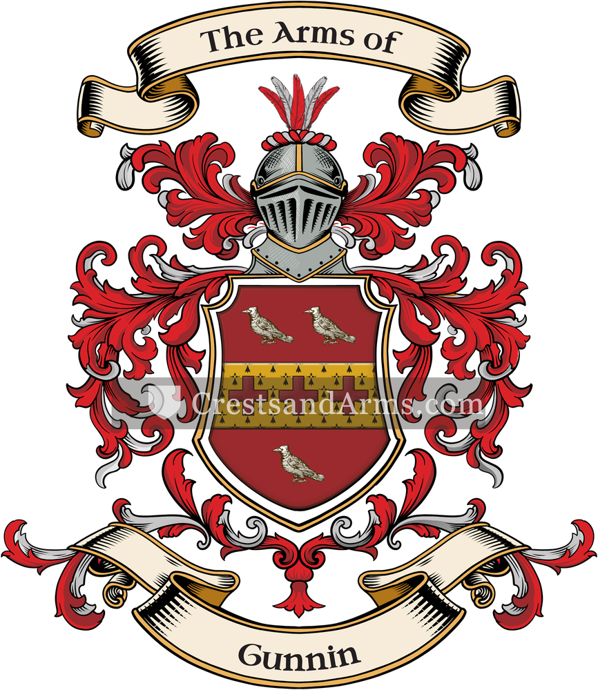 The Gunnin coat of arms, drawn from the recorded blazon