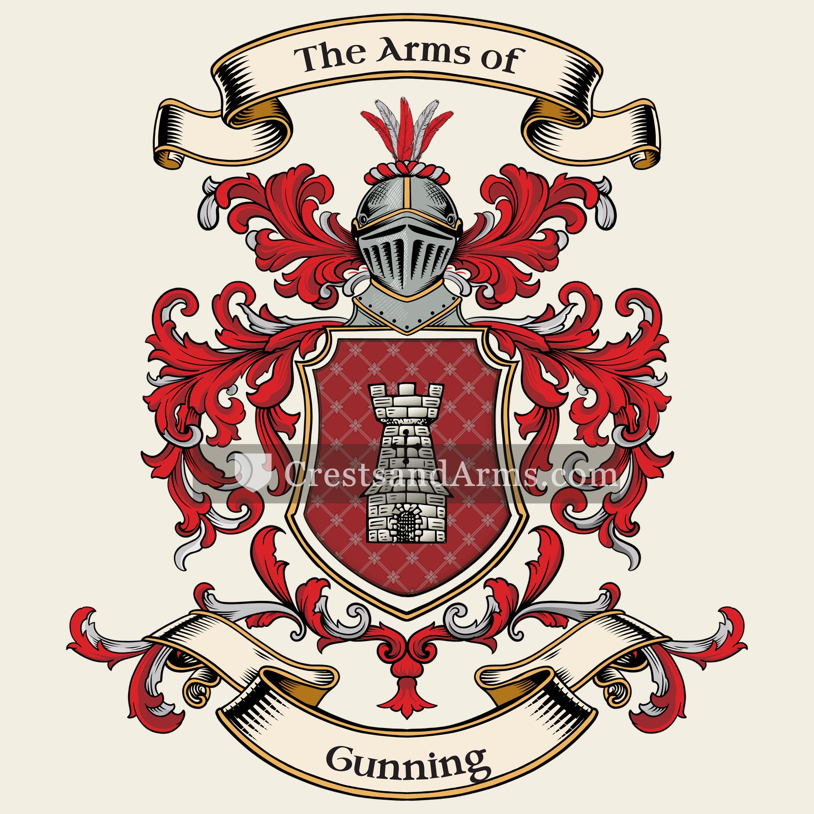 The Gunning coat of arms, drawn from the recorded blazon