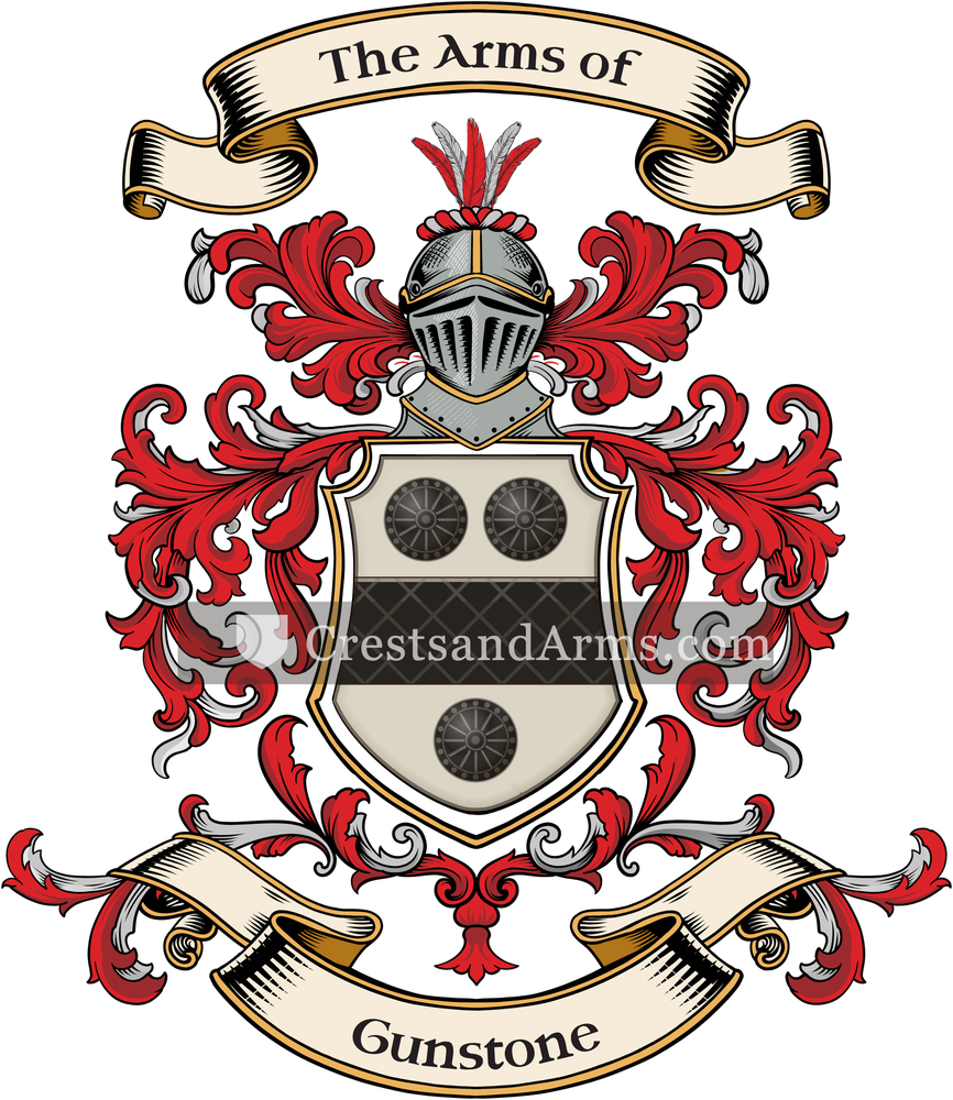 The Gunstone coat of arms, drawn from the recorded blazon