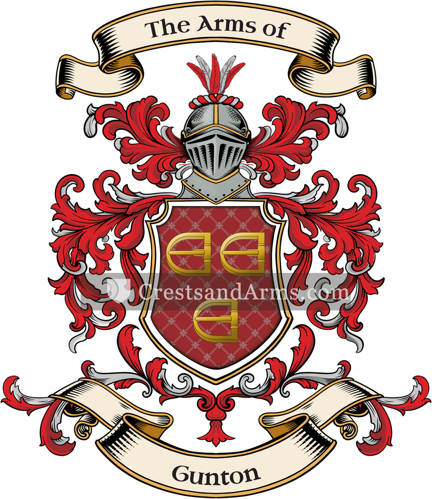 The Gunton coat of arms, drawn from the recorded blazon