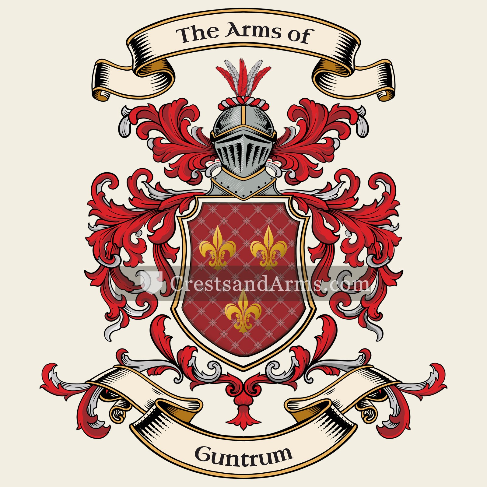 The Guntrum coat of arms, drawn from the recorded blazon
