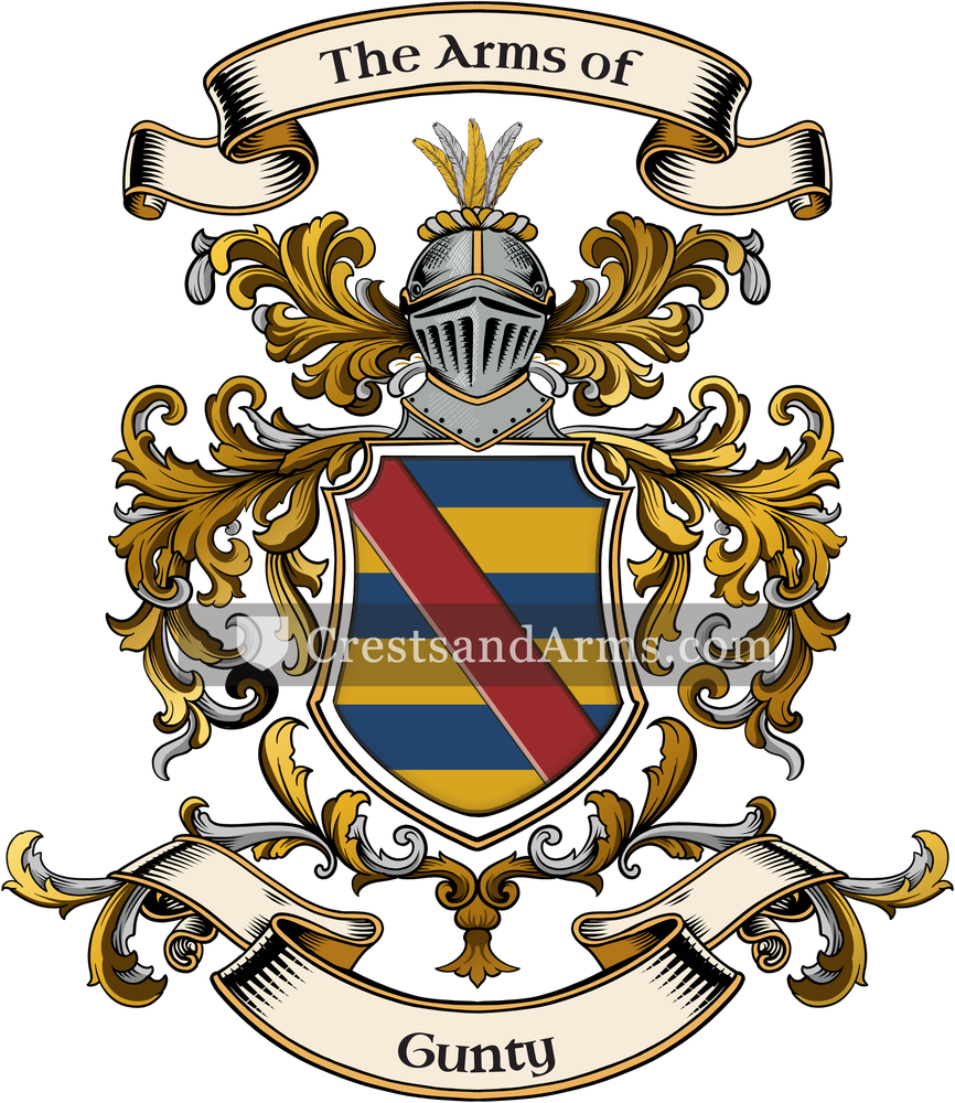 The Gunty coat of arms, drawn from the recorded blazon