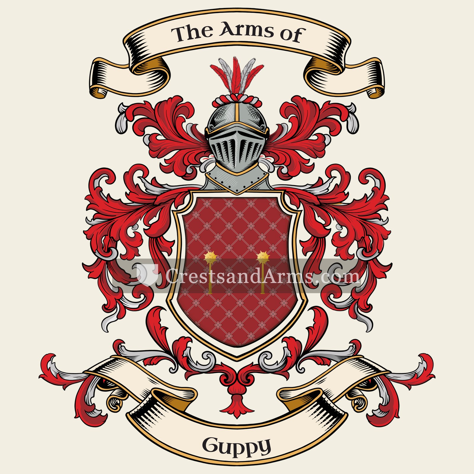 The Guppy coat of arms, drawn from the recorded blazon