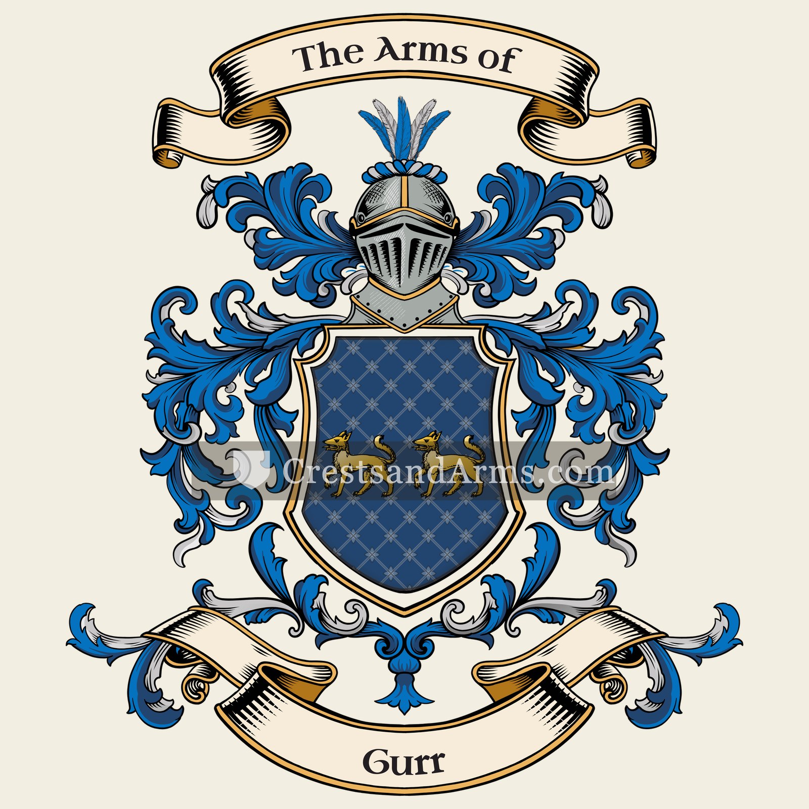 The Gurr coat of arms, drawn from the recorded blazon