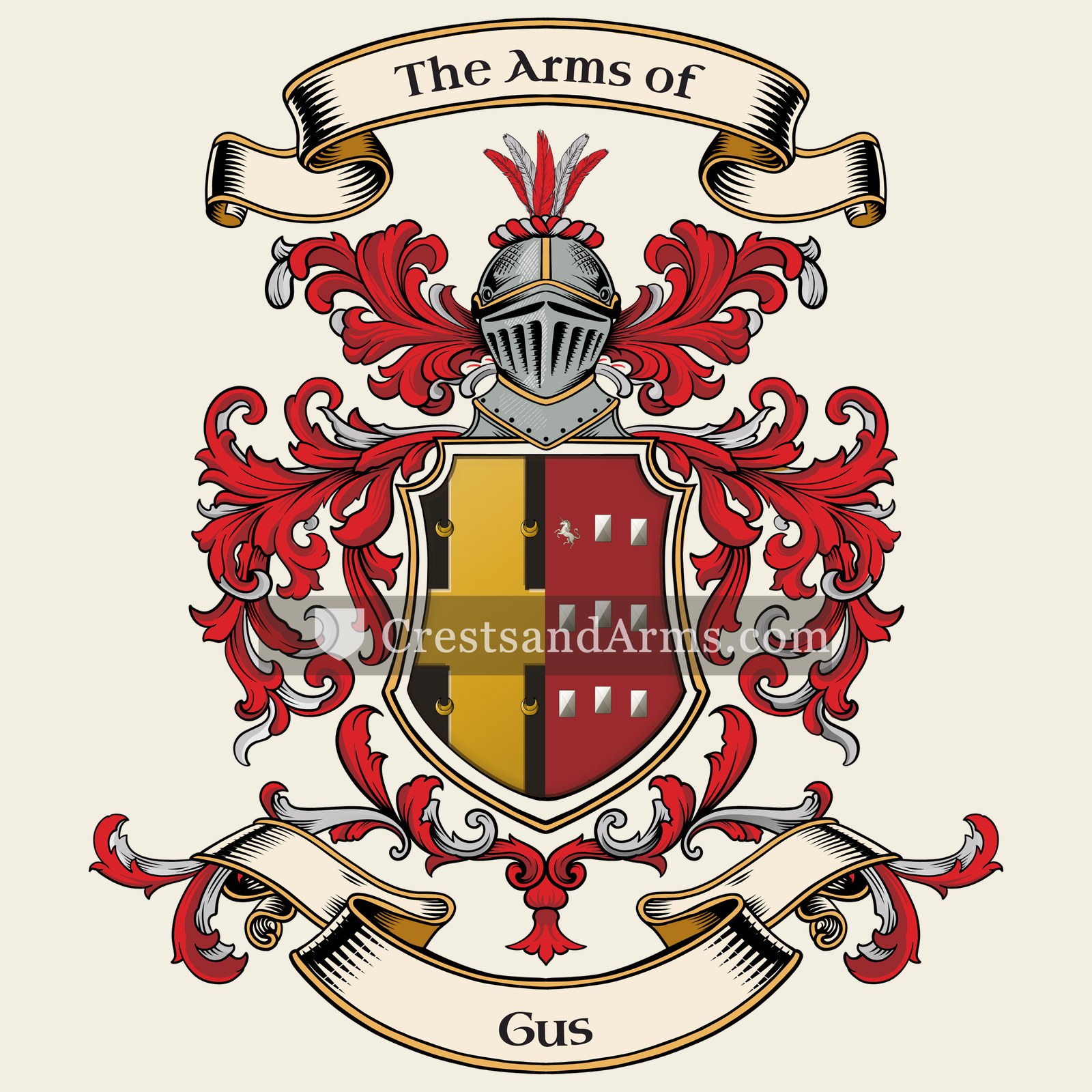 The Gus coat of arms, drawn from the recorded blazon
