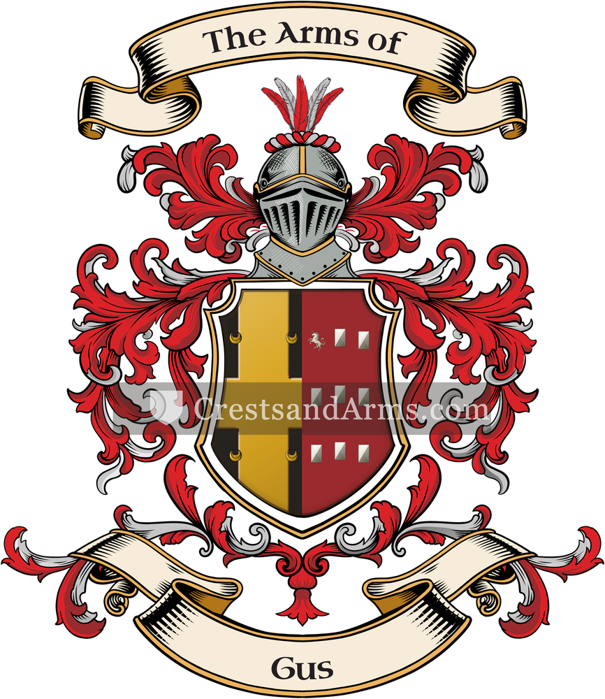 The Gus coat of arms, drawn from the recorded blazon