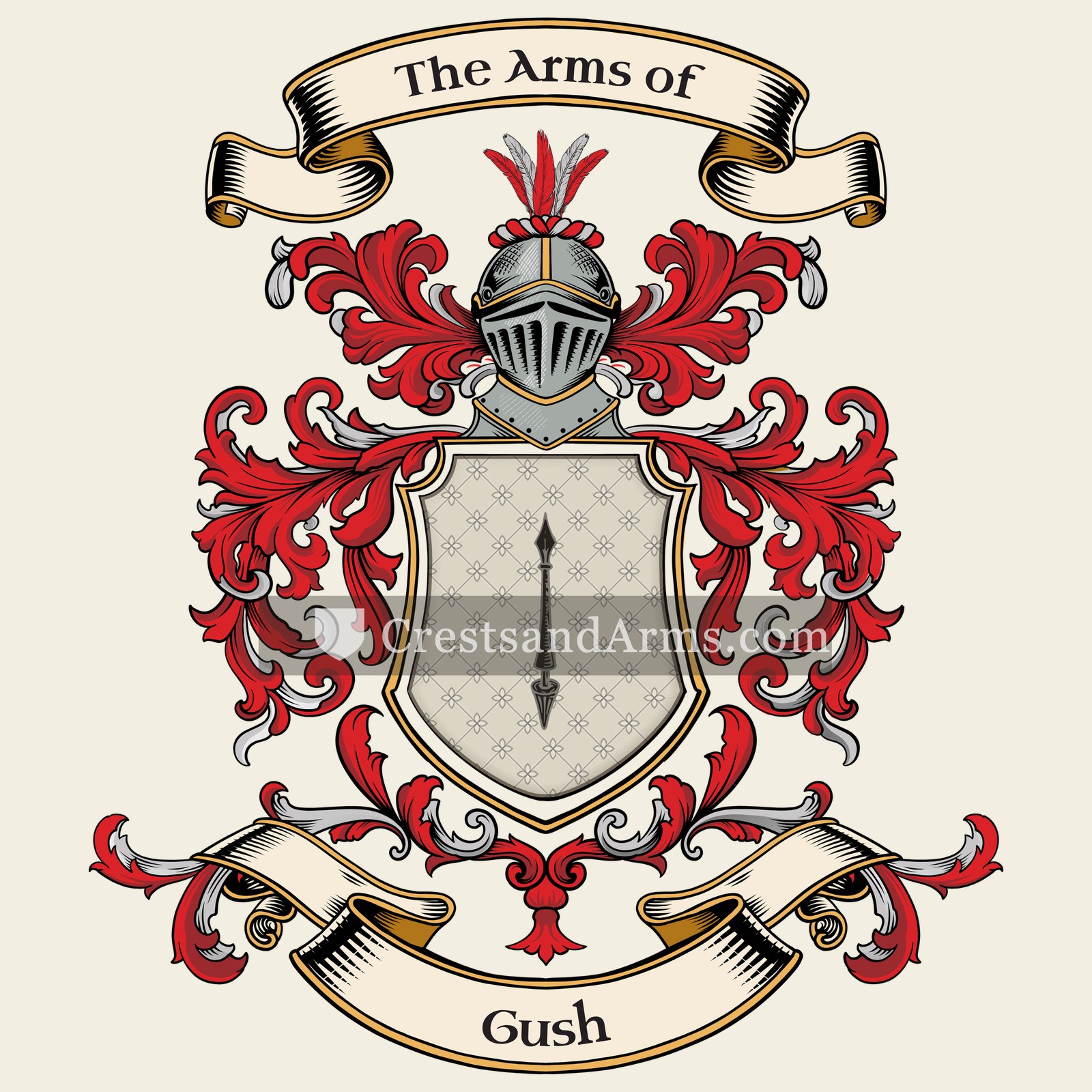The Gush coat of arms, drawn from the recorded blazon