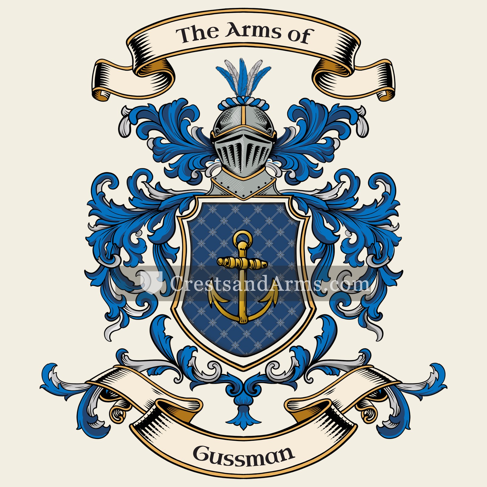 The Gussman coat of arms, drawn from the recorded blazon