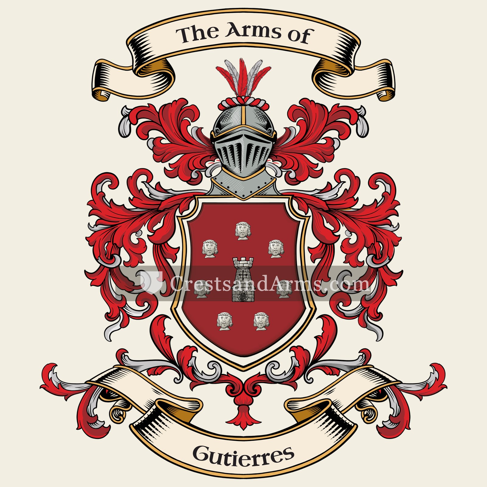 The Gutierres coat of arms, drawn from the recorded blazon