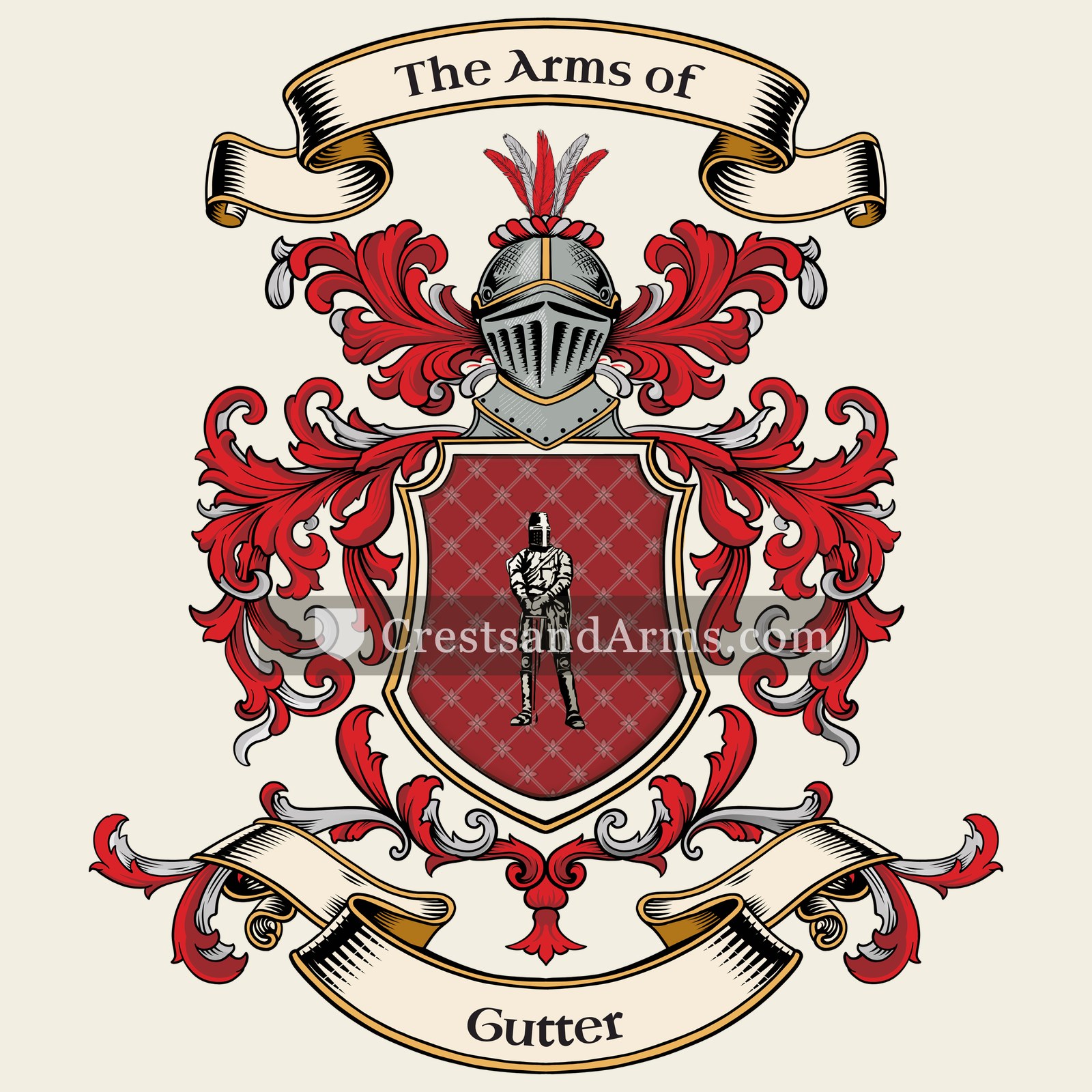 The Gutter coat of arms, drawn from the recorded blazon