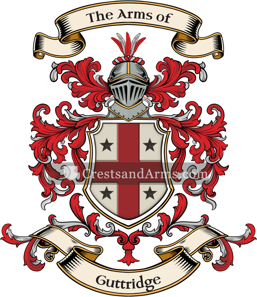 The Guttridge coat of arms, drawn from the recorded blazon