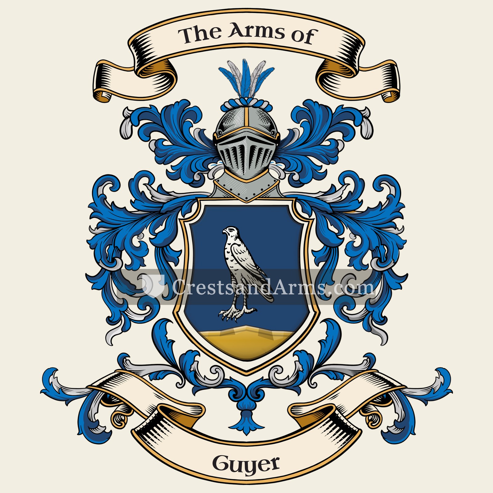 The Guyer coat of arms, drawn from the recorded blazon